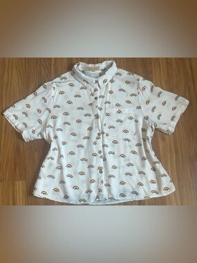 Love Notes novelty rainbow print button-up blouse Size S Pride